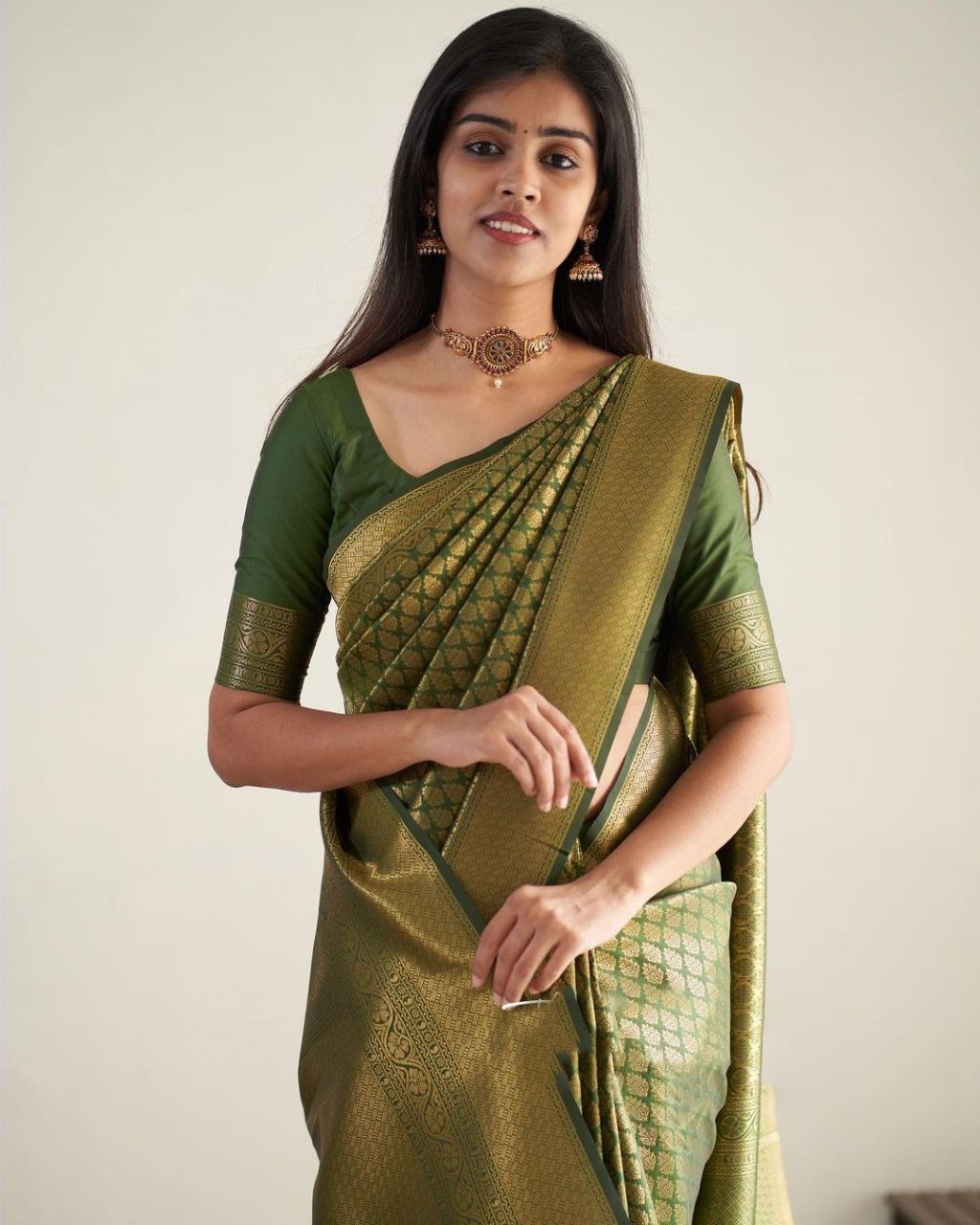 Mehndi Green Color Golden Jari Design Saree