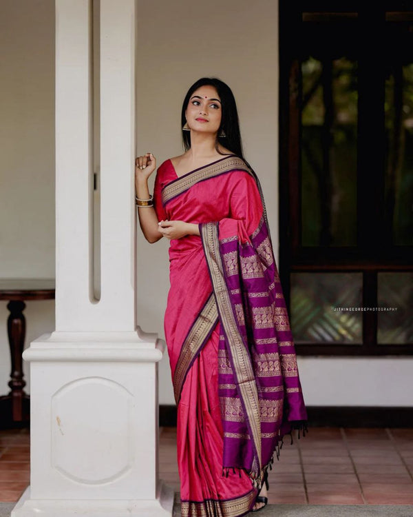 Designer Pink Color Golden Jari Soft Silk Saree