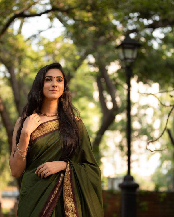 Function Wear Green Color Jacquard Border Saree