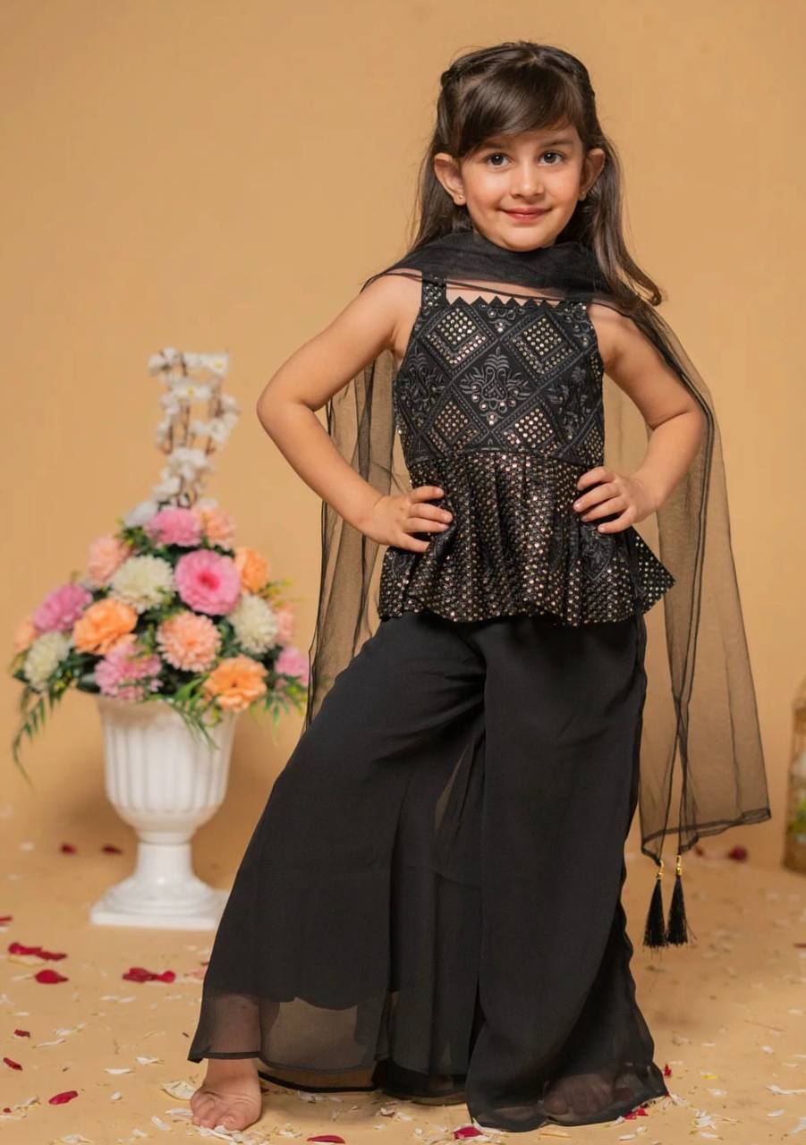 Festive Wear Black Color Girls Palazzo With Top