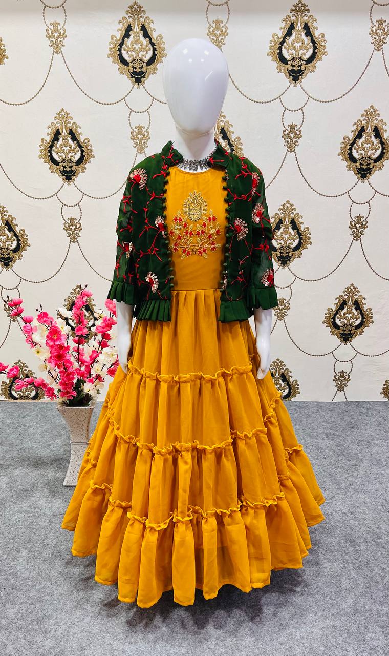 Haldi Function Wear Kids Gown With Jacket