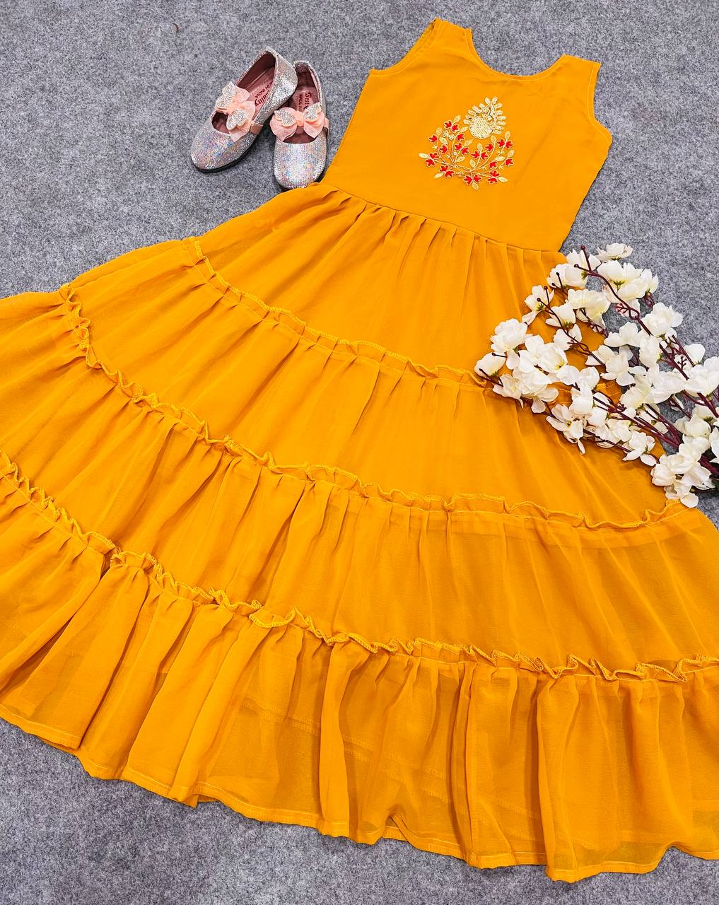 Haldi Function Wear Kids Gown With Jacket