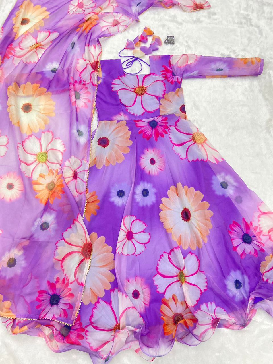 Admiring Lavender Color Digital Print Gown