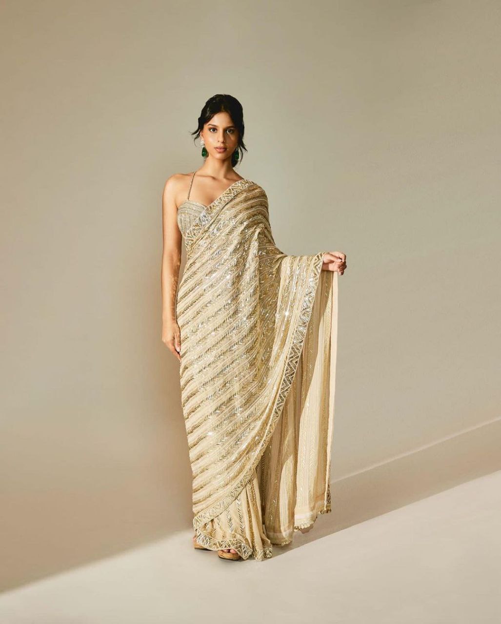 Glorious Beige Color Party Wear Saree