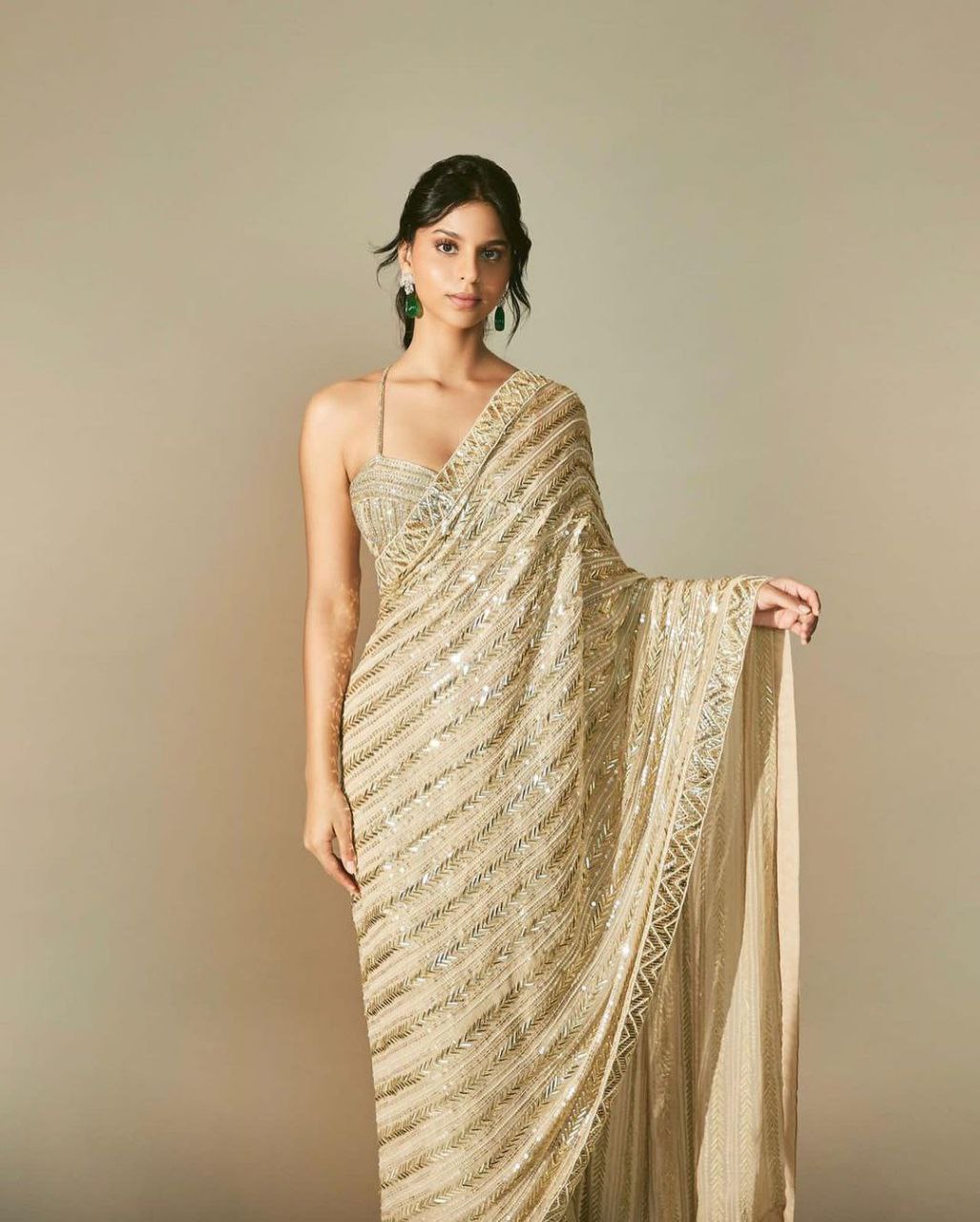 Glorious Beige Color Party Wear Saree