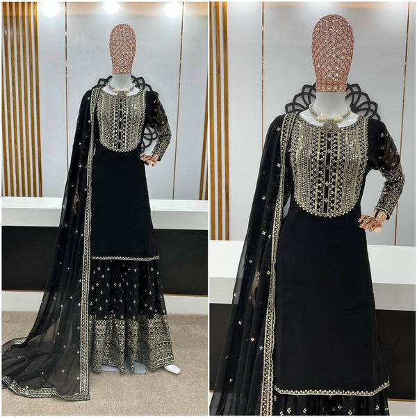 Embellished Black Color Sequence Sharara Suit