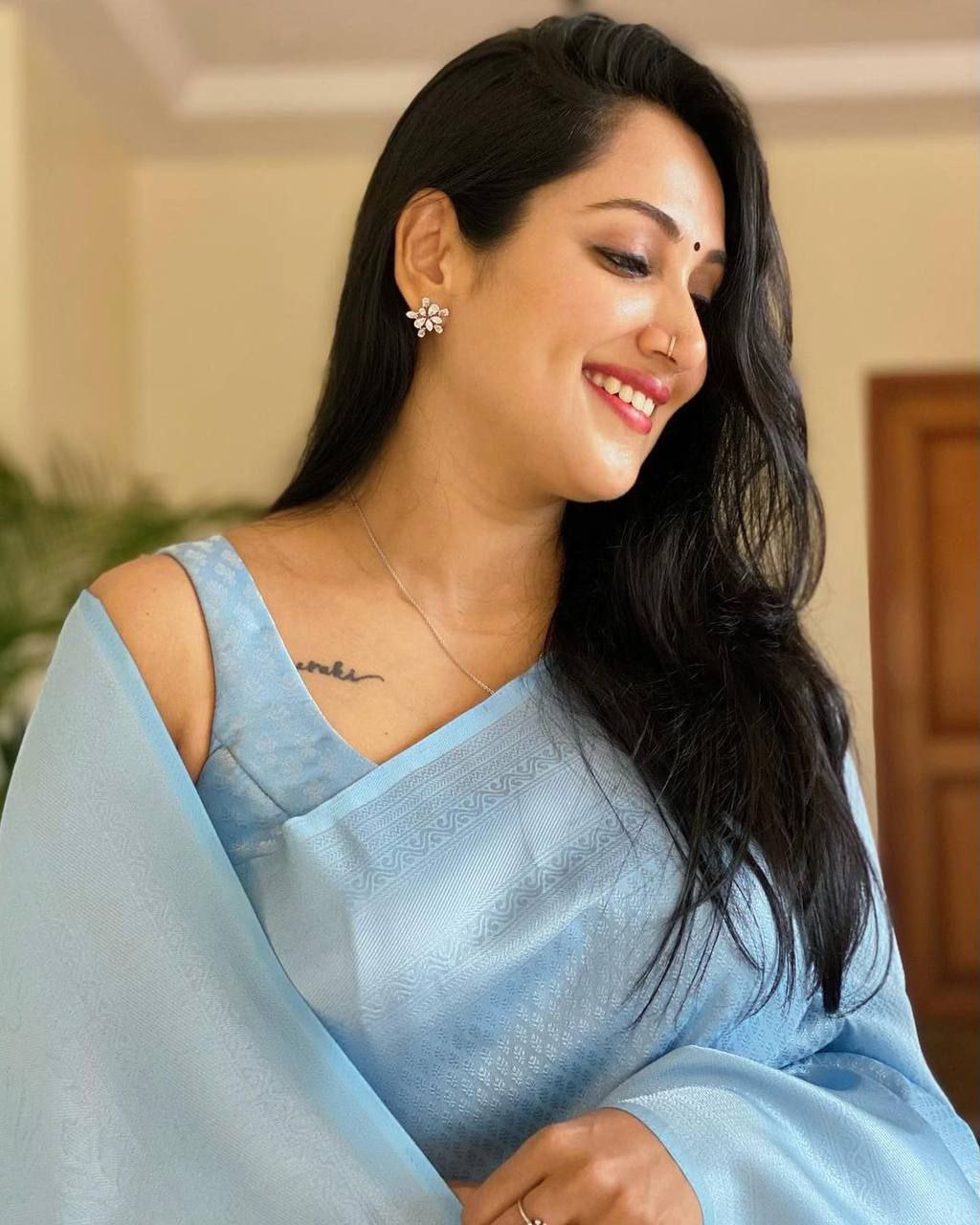 Fantastic Sky Blue Color Soft Lichi Silk Saree