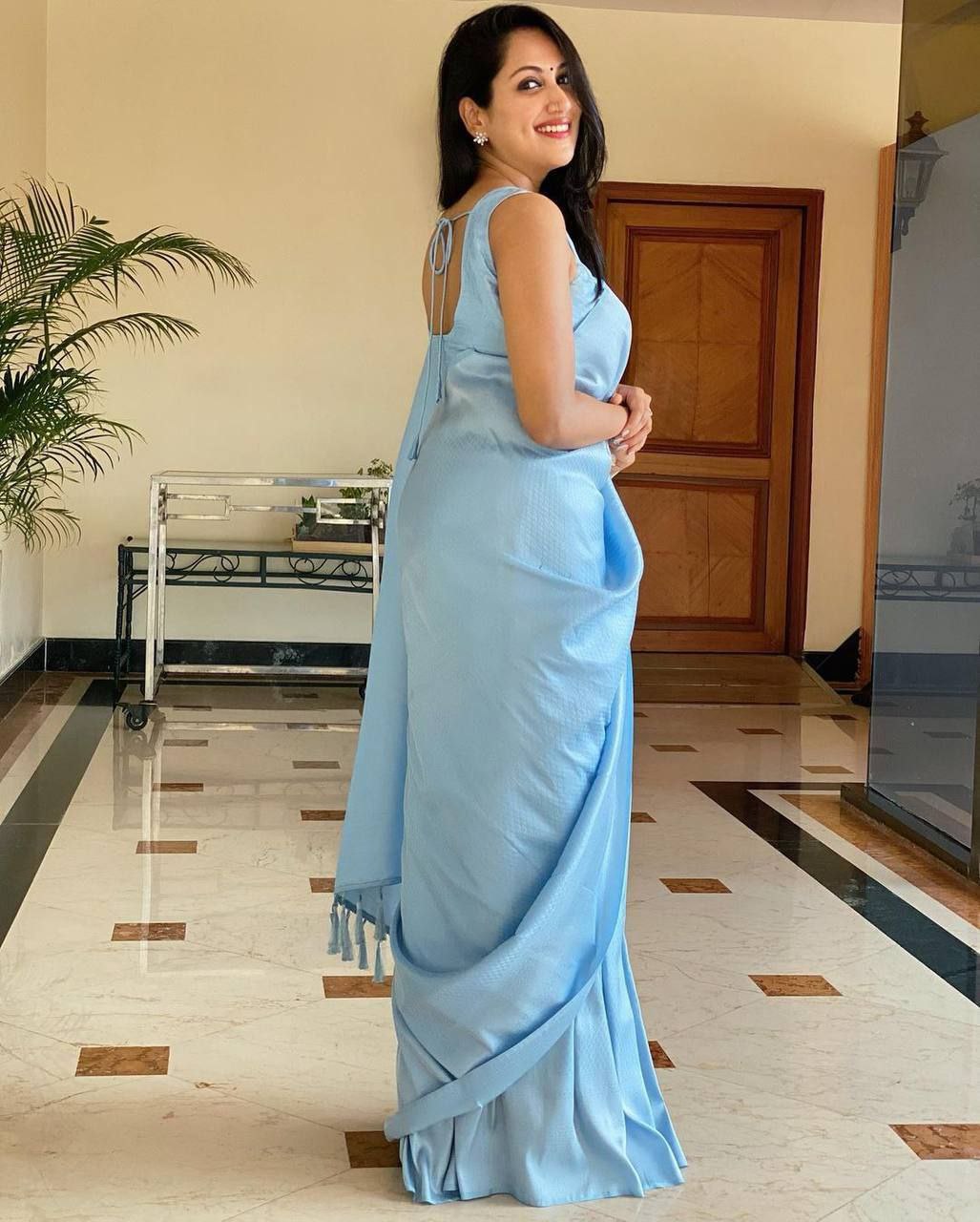 Fantastic Sky Blue Color Soft Lichi Silk Saree
