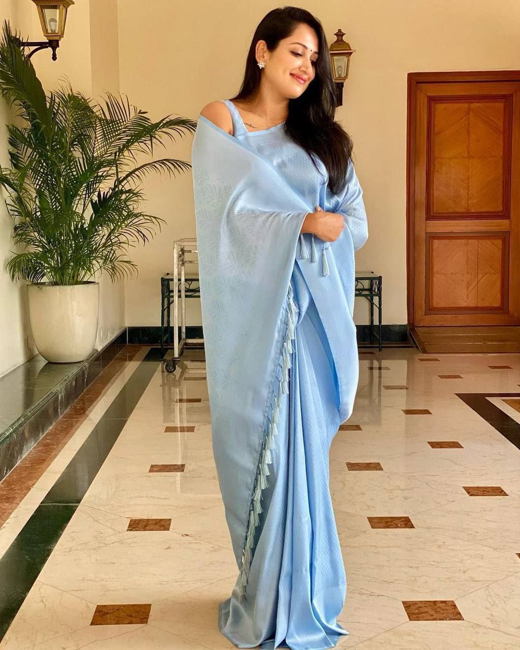 Fantastic Sky Blue Color Soft Lichi Silk Saree