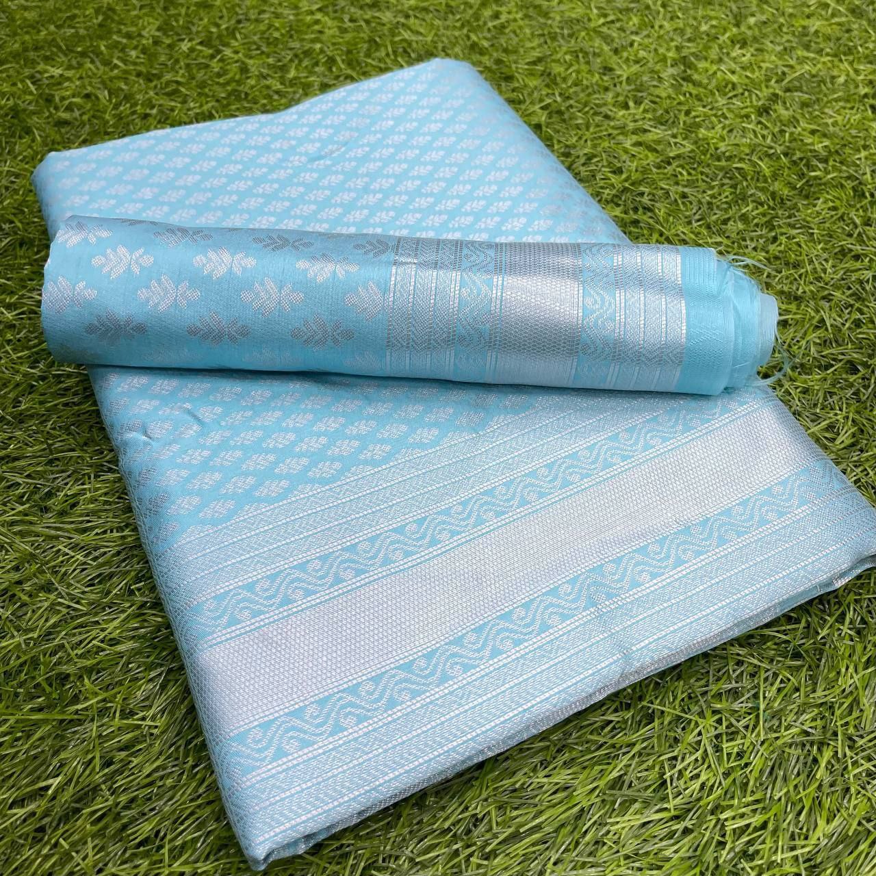 Fantastic Sky Blue Color Soft Lichi Silk Saree