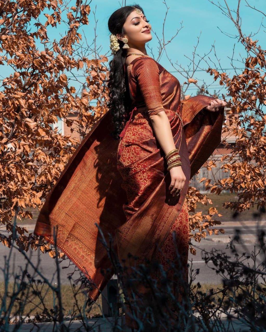 Wedding Wear Maroon Color Jacquard Design Saree