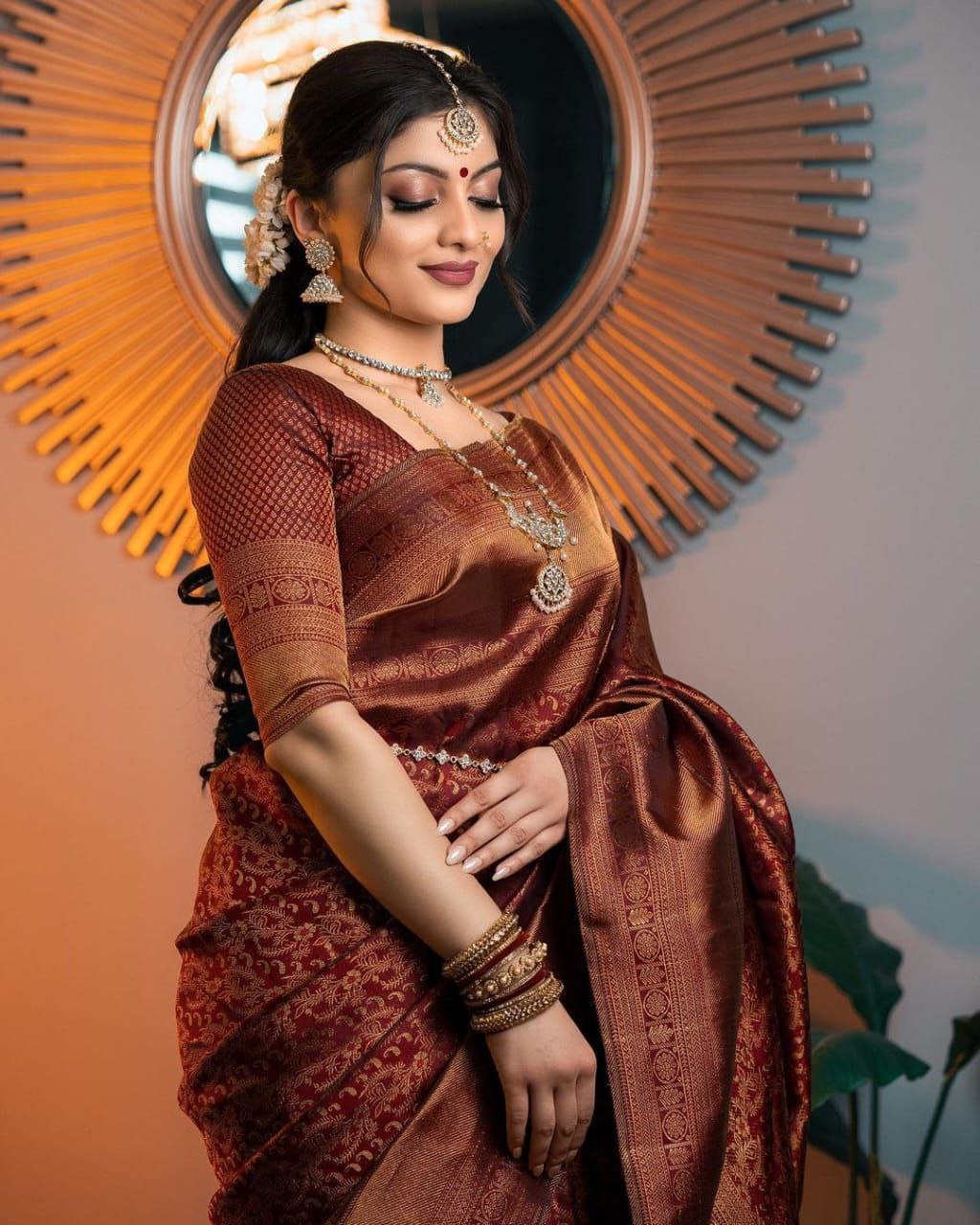 Wedding Wear Maroon Color Jacquard Design Saree