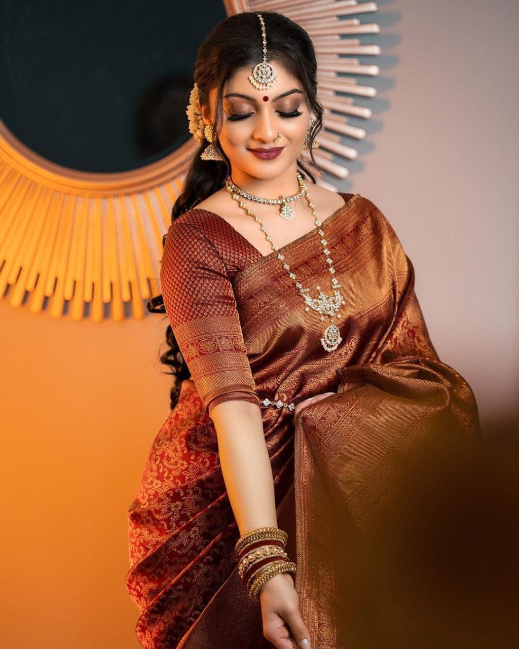 Wedding Wear Maroon Color Jacquard Design Saree