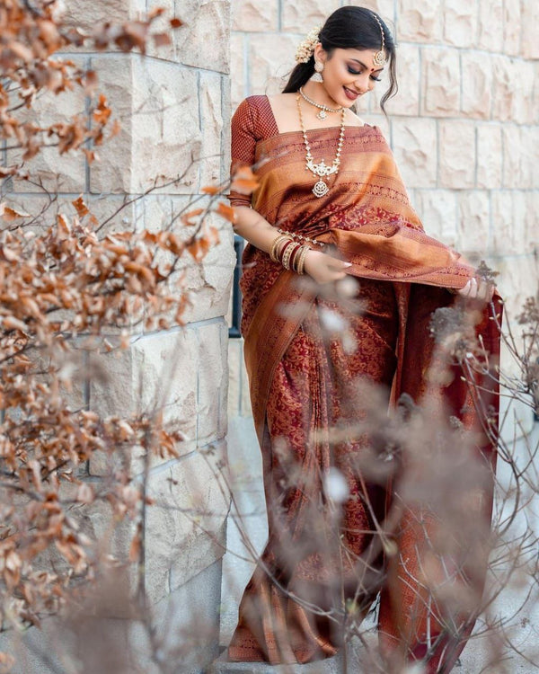 Wedding Wear Maroon Color Jacquard Design Saree
