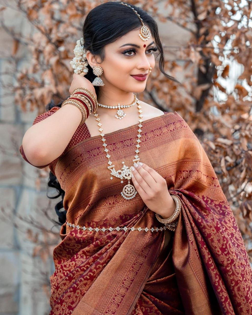 Wedding Wear Maroon Color Jacquard Design Saree