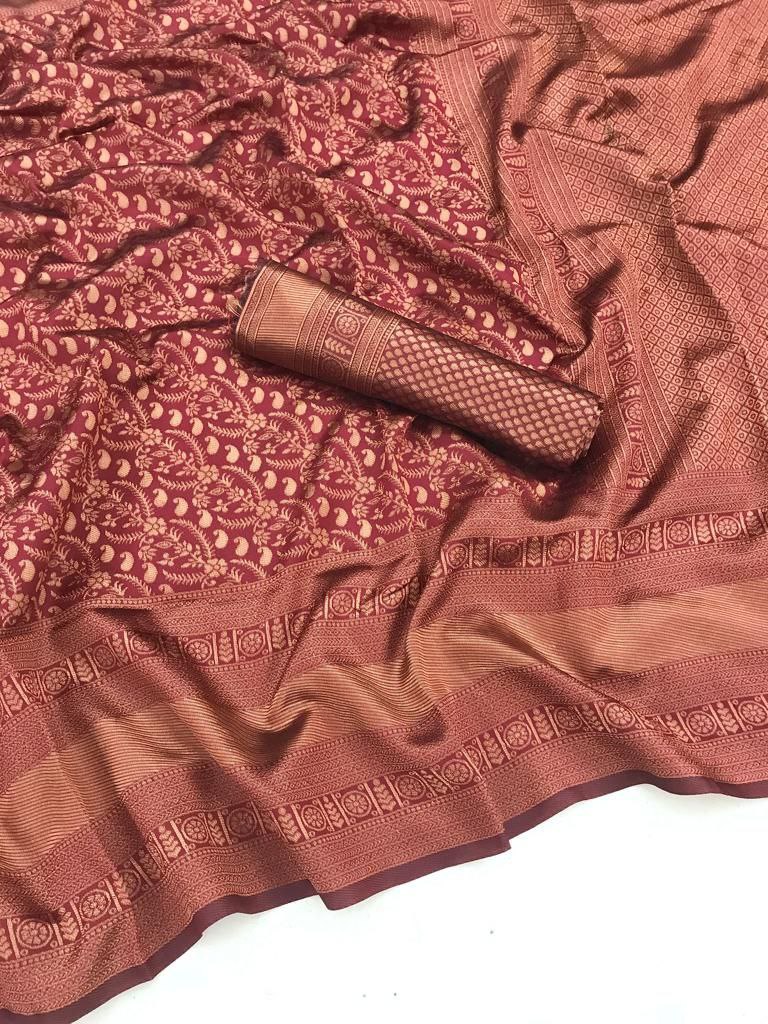 Wedding Wear Maroon Color Jacquard Design Saree