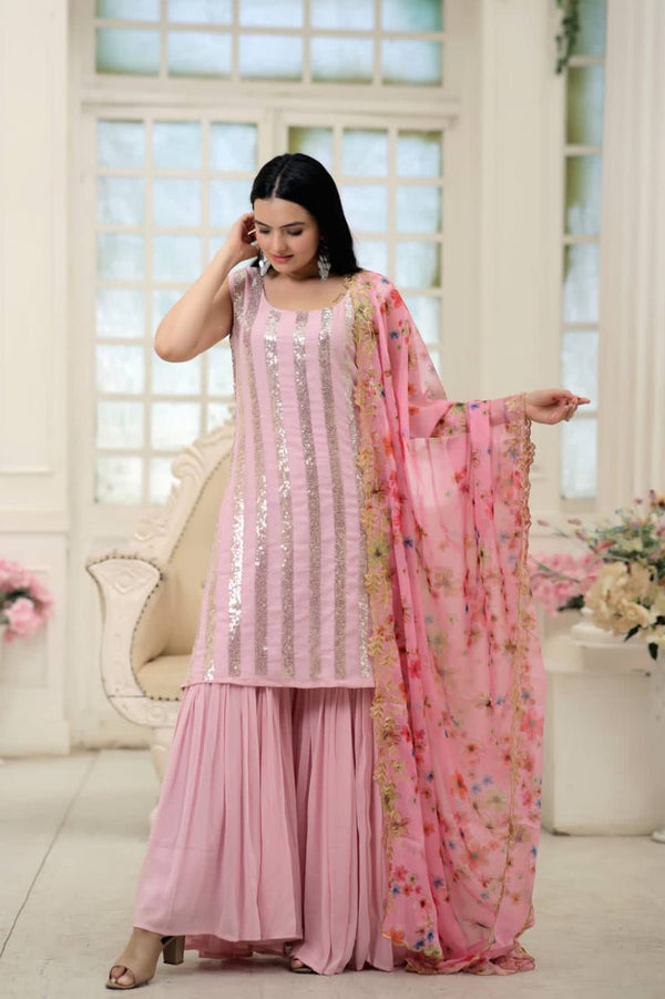 Light Pink Color Sequence Work Decent Sharara Suit