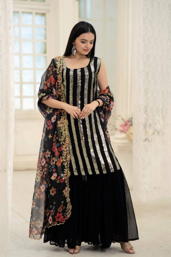 Superhit Black Color Sequence Work Sharara Suit