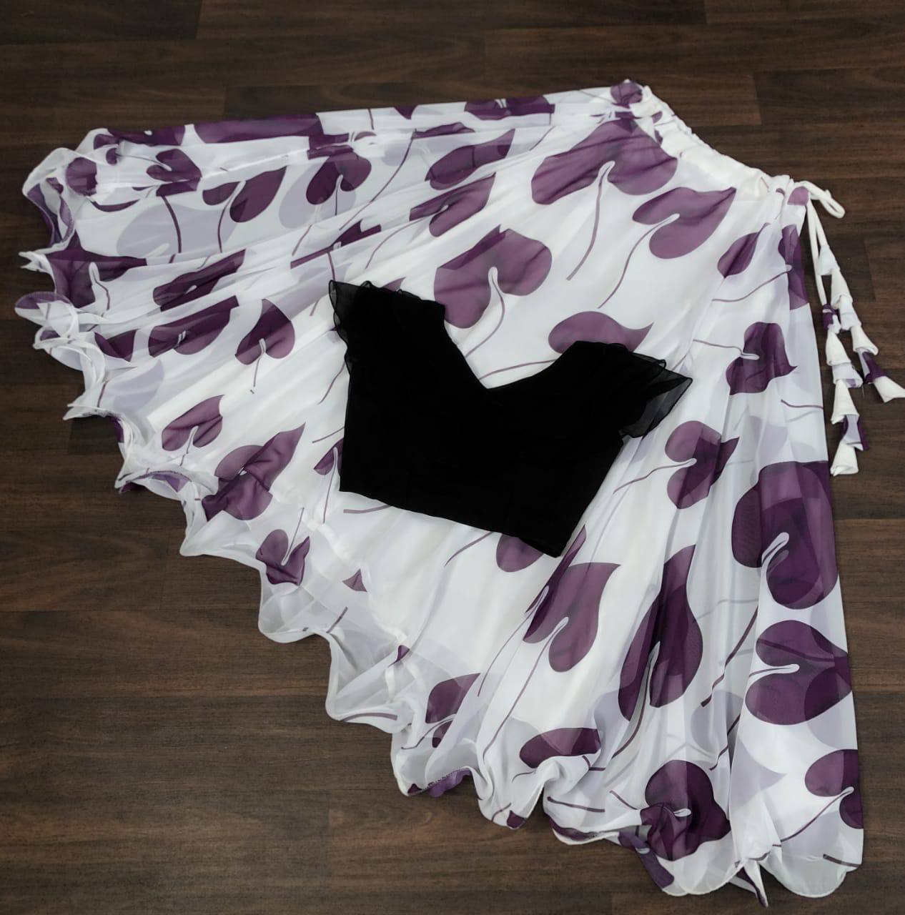 Big Leaf Purple Color Digital Print Crop Top Lehenga