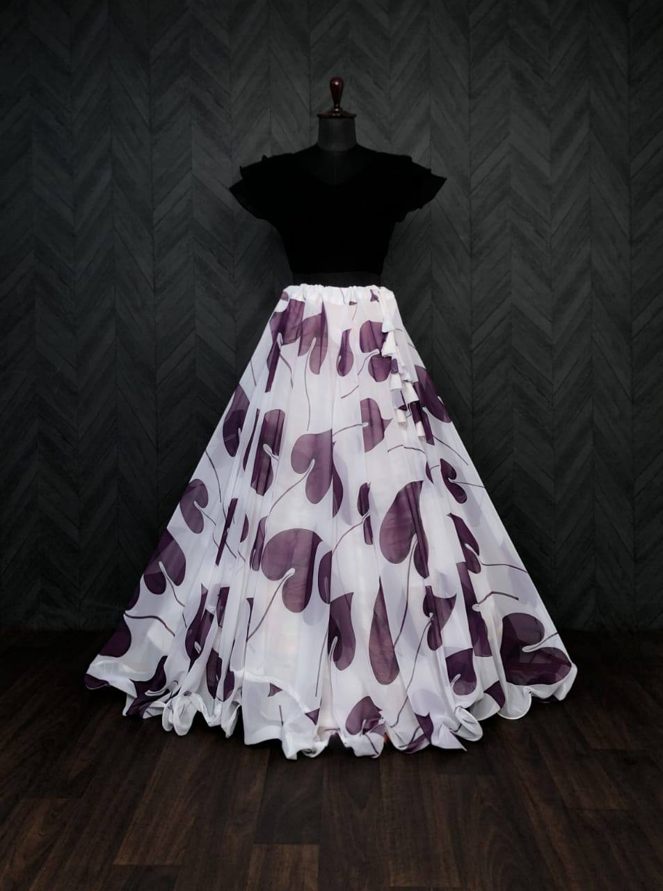 Big Leaf Purple Color Digital Print Crop Top Lehenga