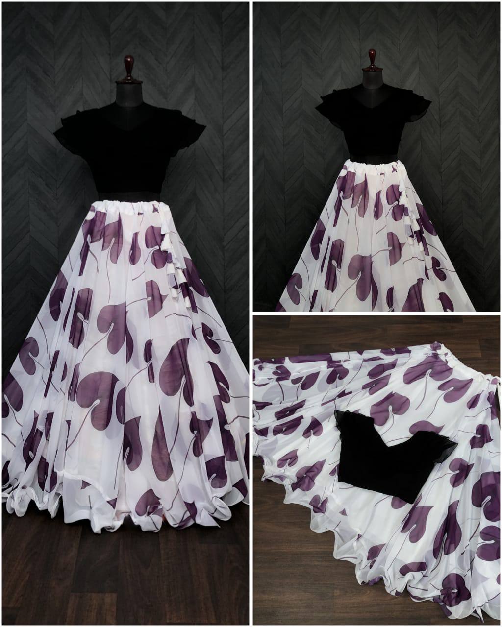 Big Leaf Purple Color Digital Print Crop Top Lehenga