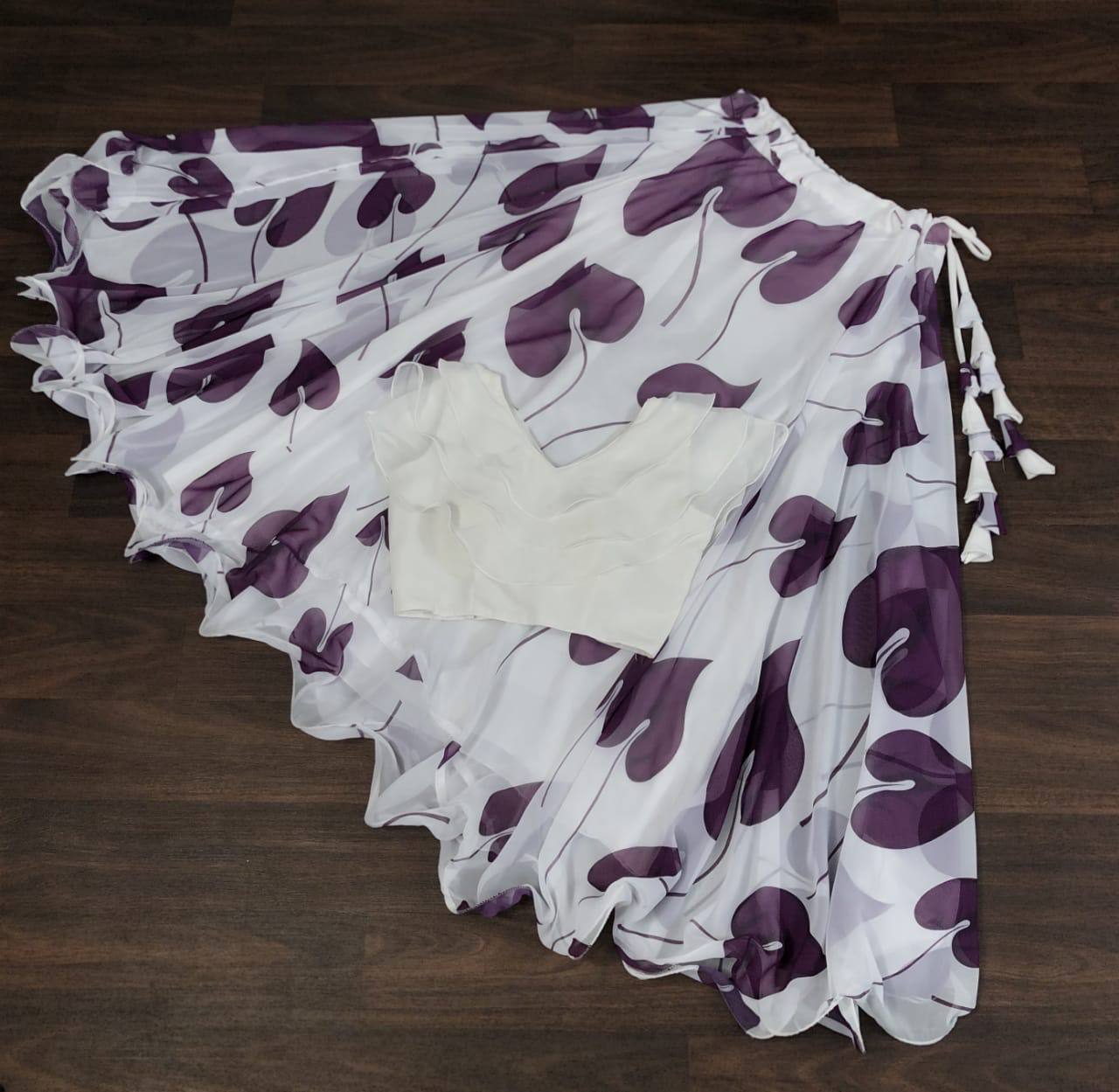 Big Leaf Purple Color Digital Print Crop Top Lehenga