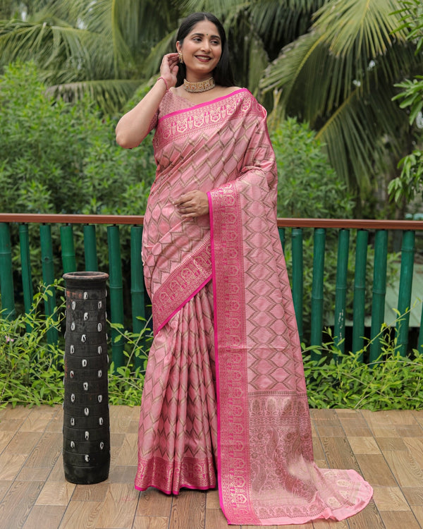 Pink Color Banarasi Saree With Rich Border
