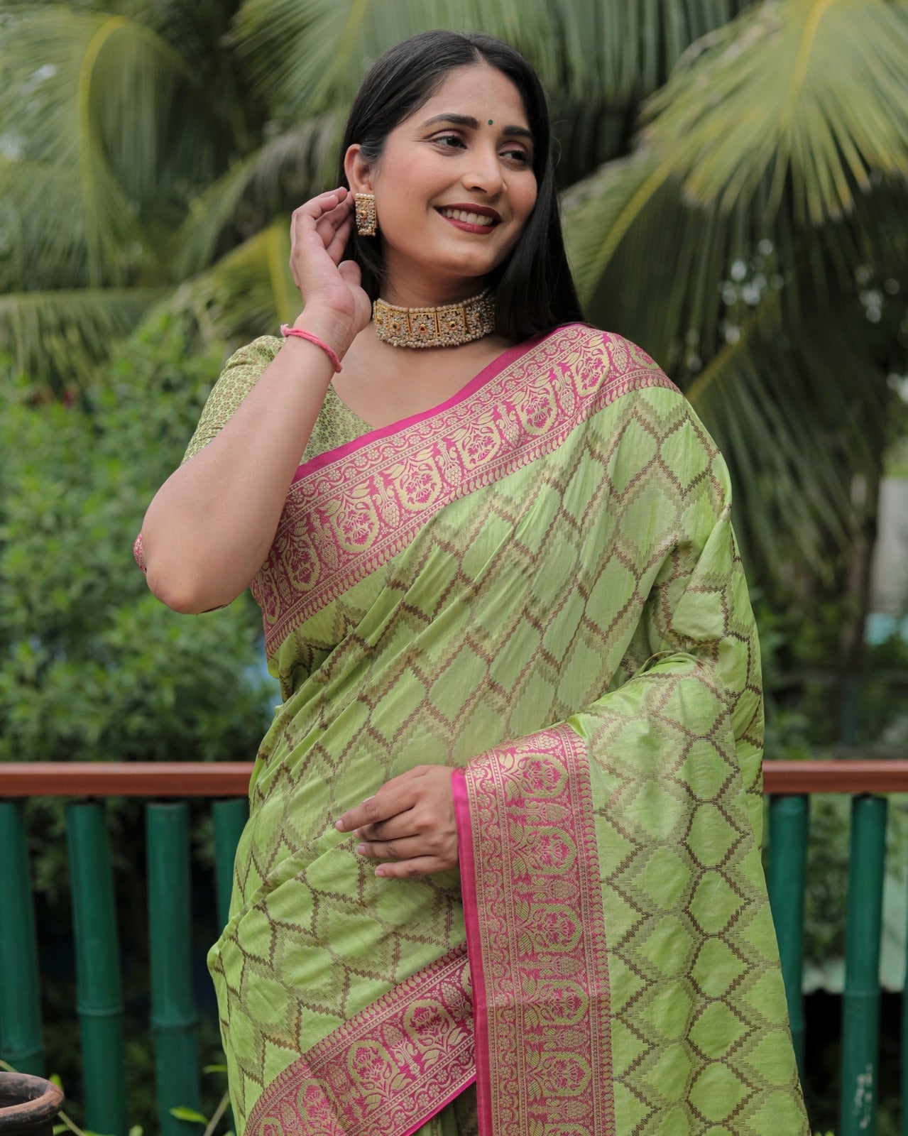 Pista Color Banarasi Saree With Rich Border