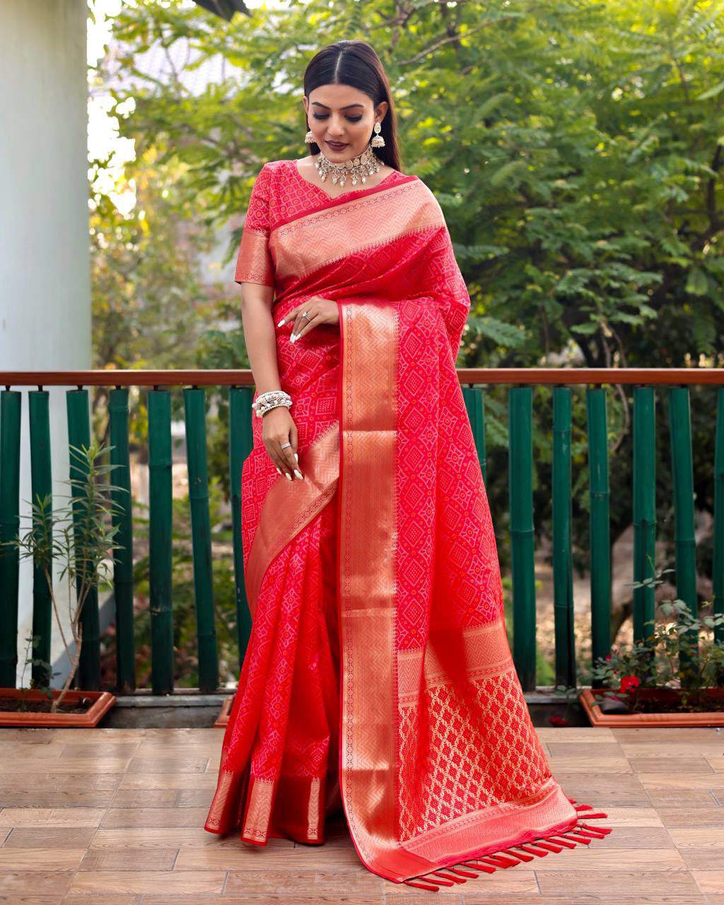 Red Color Bandini Patola Design Saree