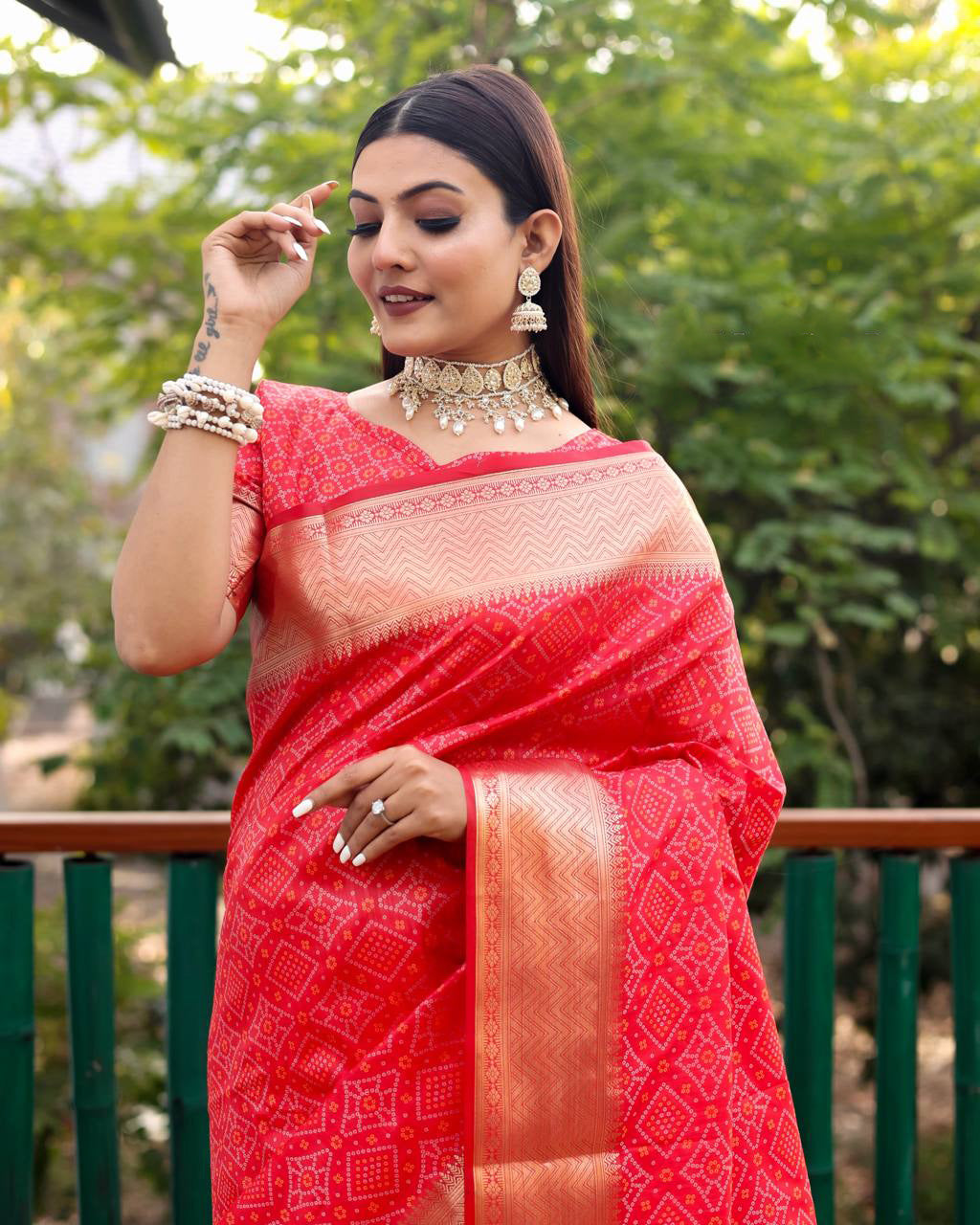Red Color Bandini Patola Design Saree