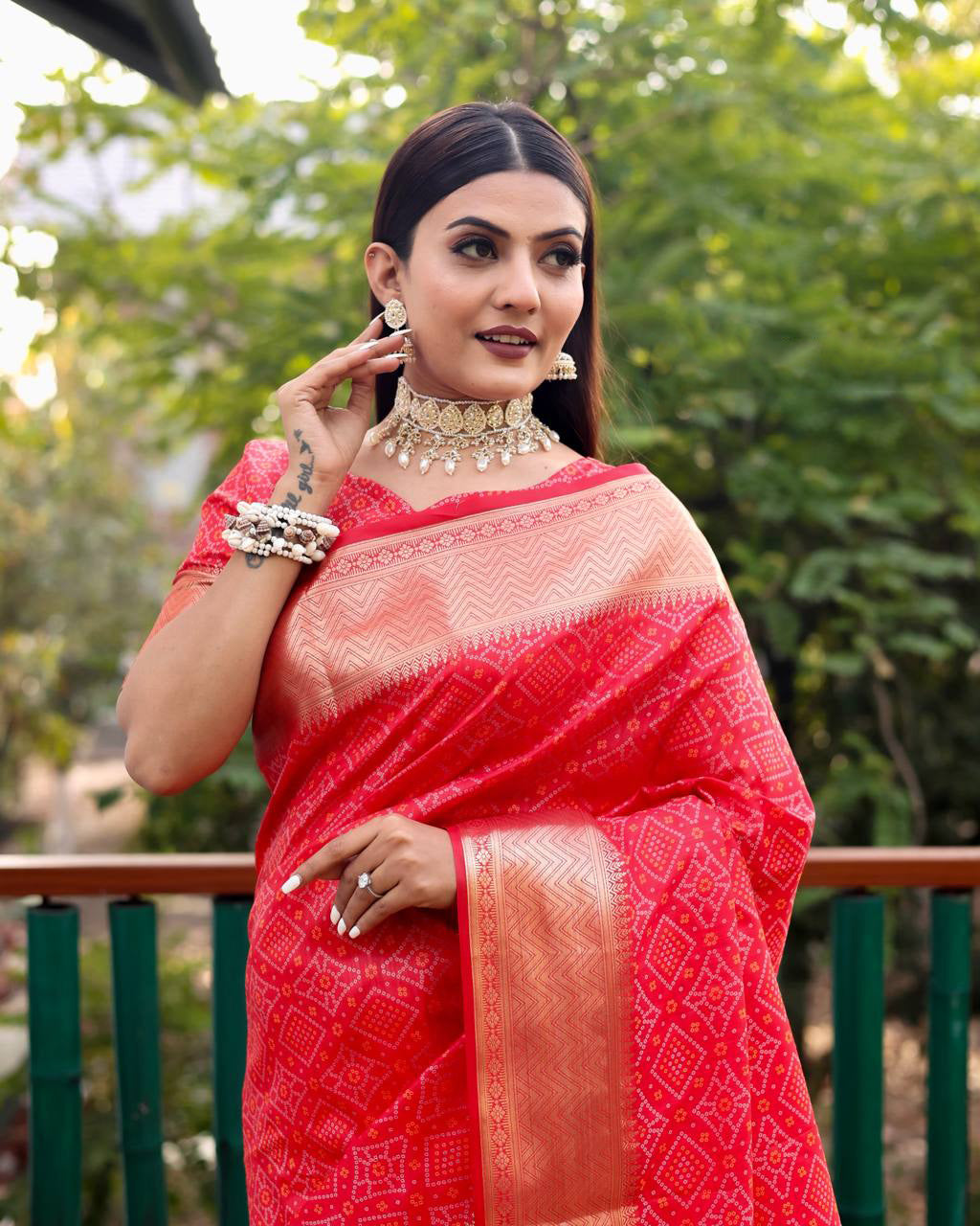 Red Color Bandini Patola Design Saree