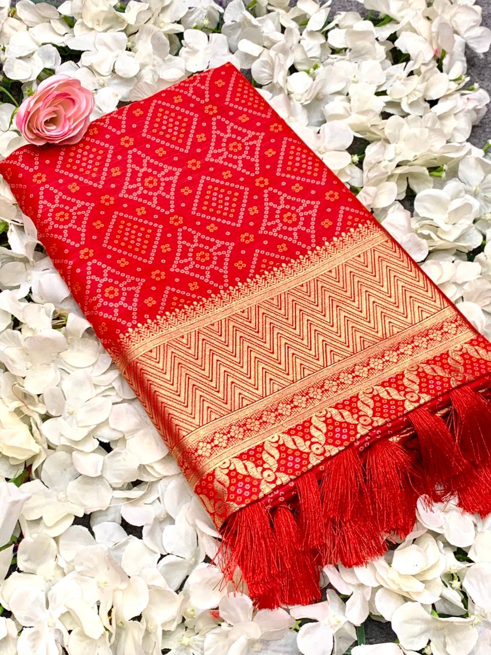 Red Color Bandini Patola Design Saree