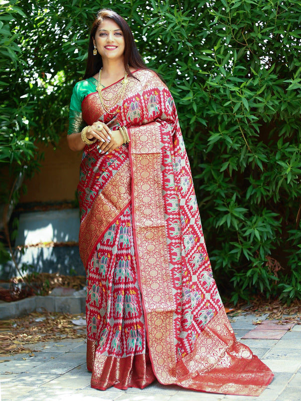 Patola Weaving Rich Pallu And Border Red Color Saree