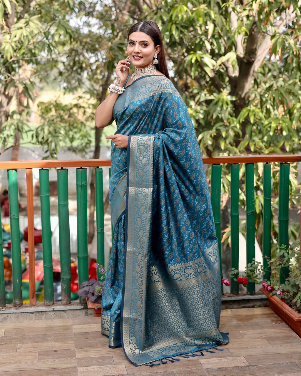 Teal Blue Color Bandhani Design Patola Silk Saree