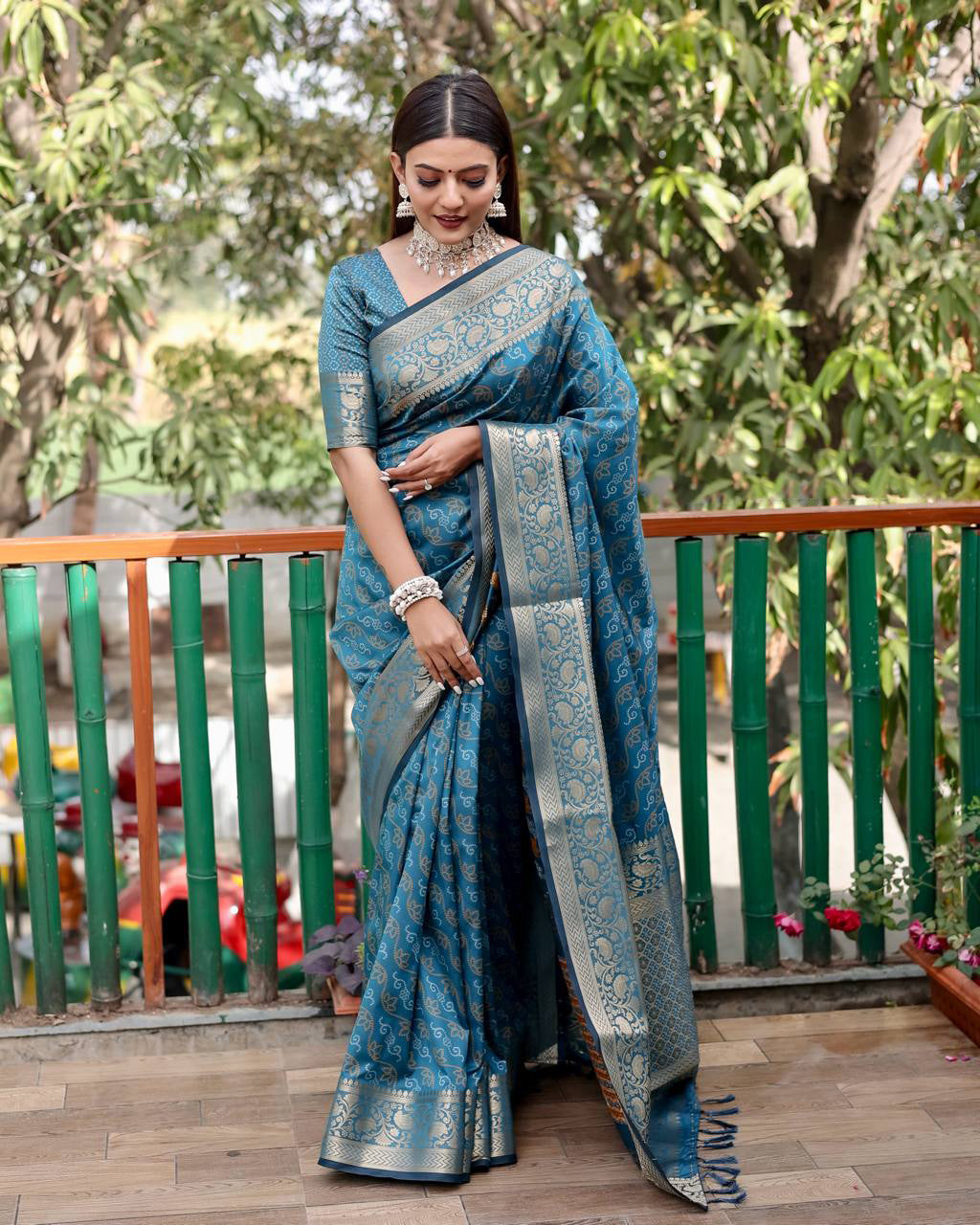 Teal Blue Color Bandhani Design Patola Silk Saree