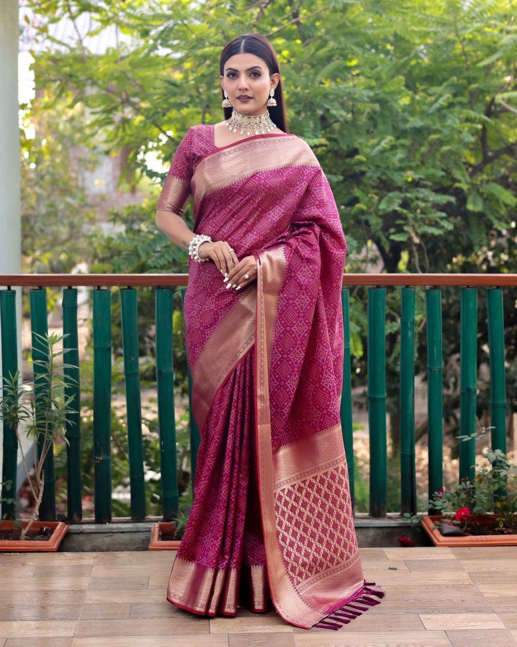 Wine Color Bandini Patola Design Saree