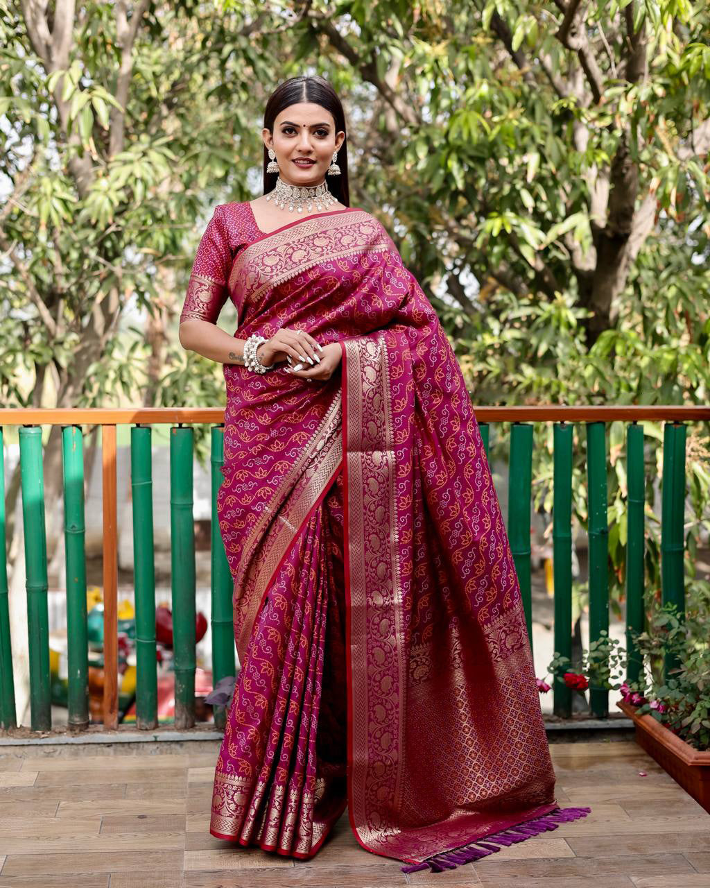 Wine Color Bandhani Design Patola Silk Saree