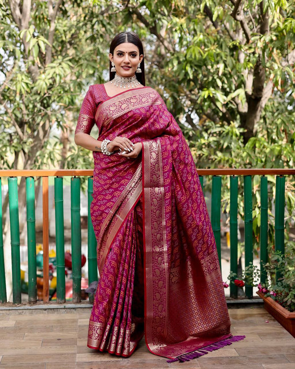 Wine Color Bandhani Design Patola Silk Saree