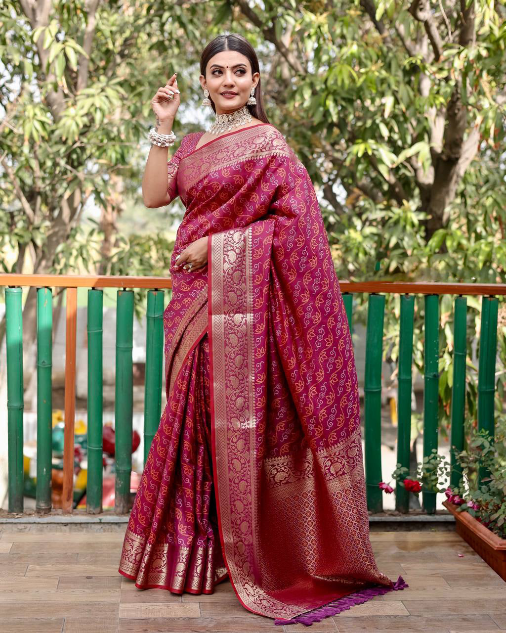 Wine Color Bandhani Design Patola Silk Saree