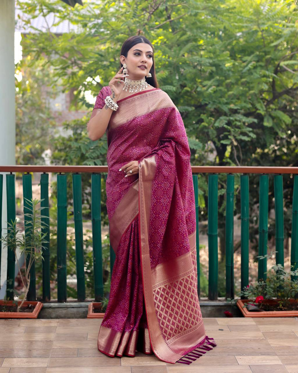 Wine Color Bandini Patola Design Saree