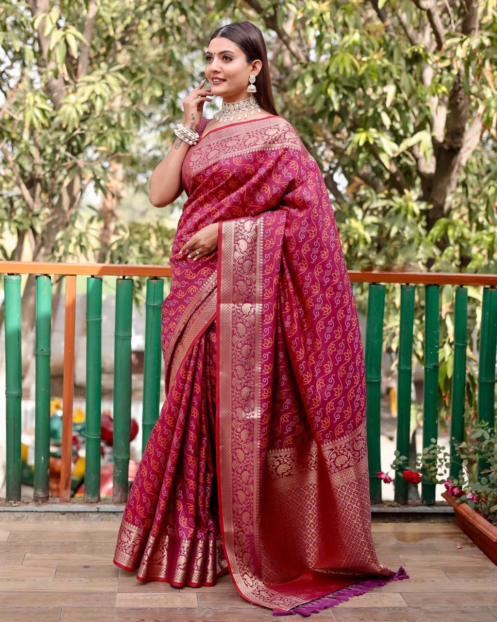 Wine Color Bandhani Design Patola Silk Saree