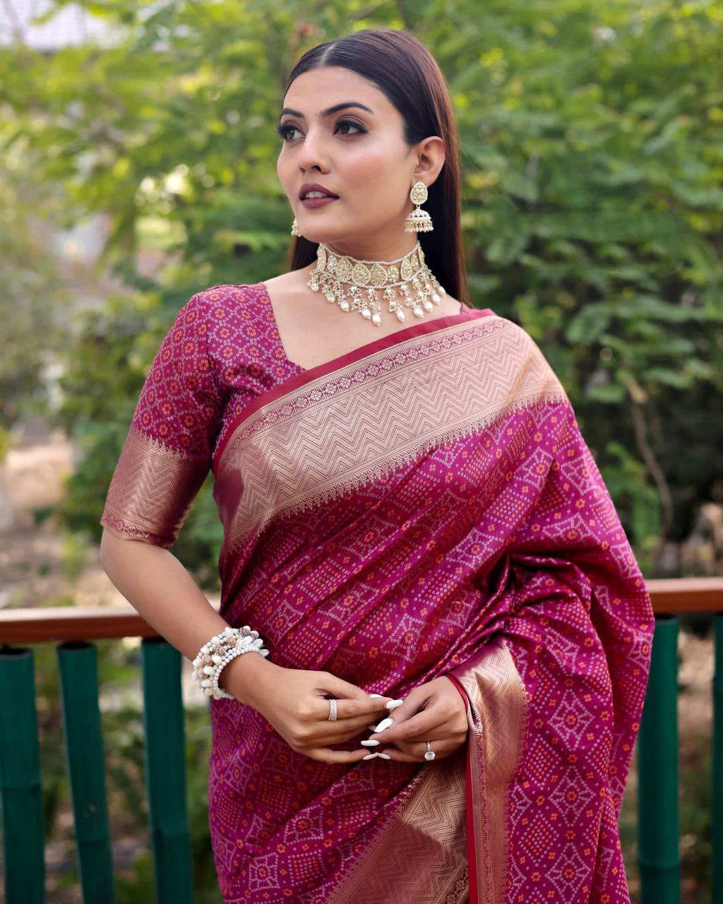 Wine Color Bandini Patola Design Saree