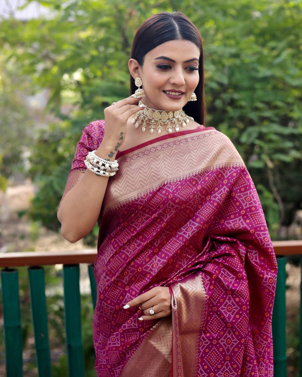 Wine Color Bandini Patola Design Saree