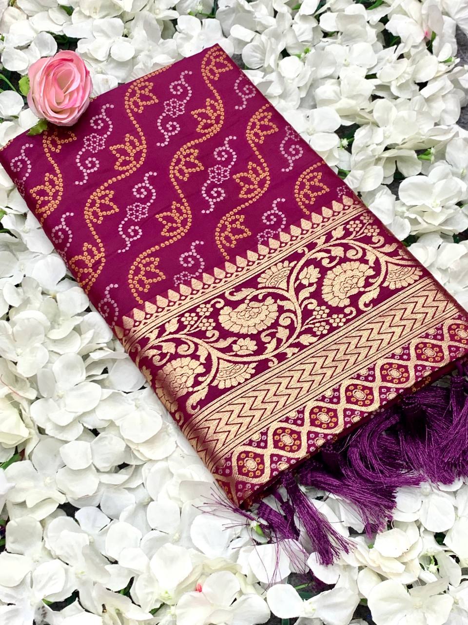 Wine Color Bandhani Design Patola Silk Saree