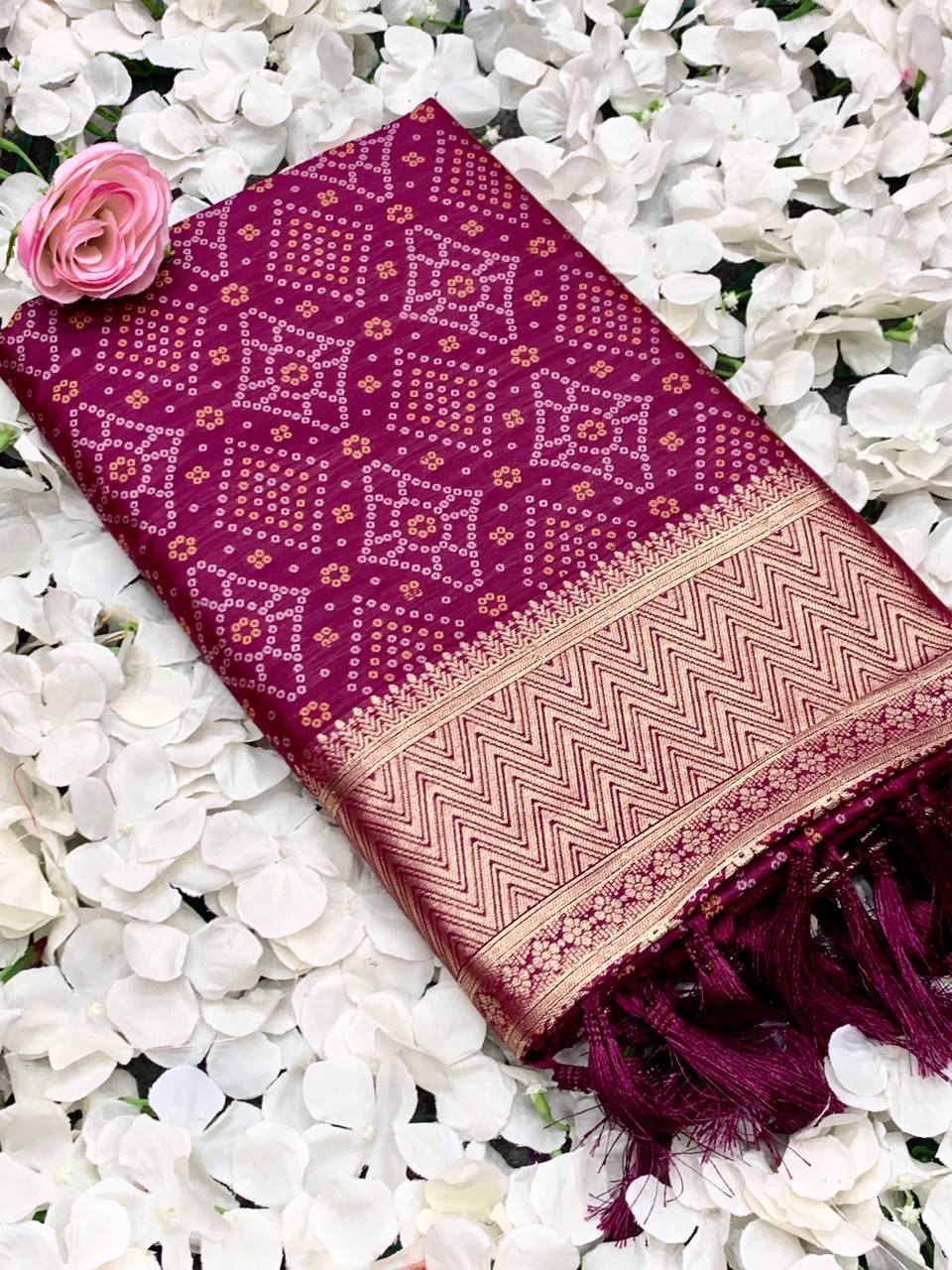 Wine Color Bandini Patola Design Saree