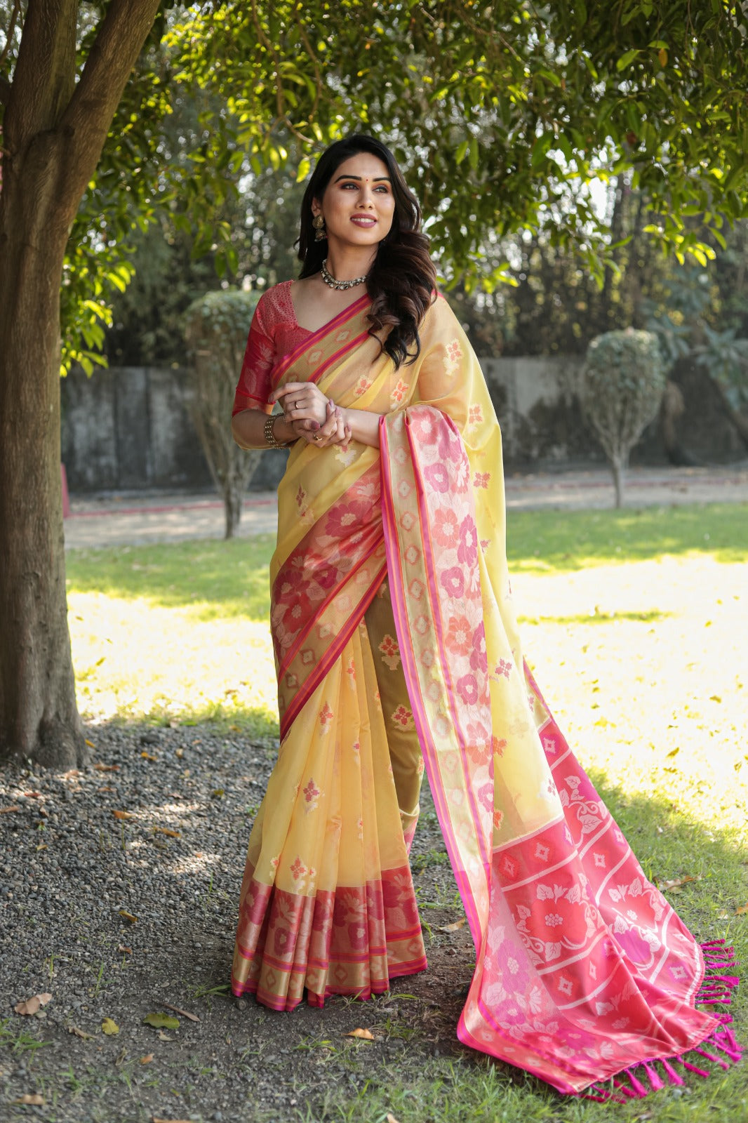 Festive Wear Yellow Color Designer Organza Saree