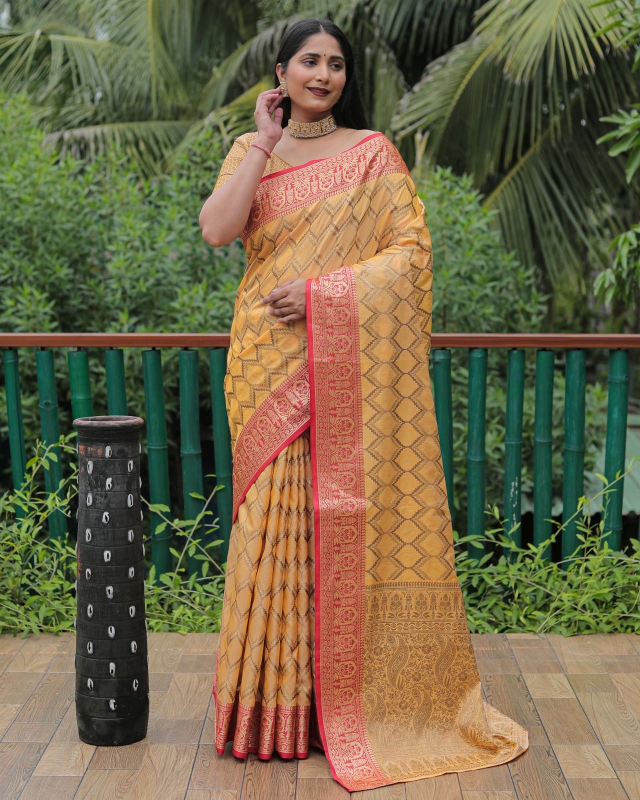 Yellow Color Banarasi Saree With Rich Border