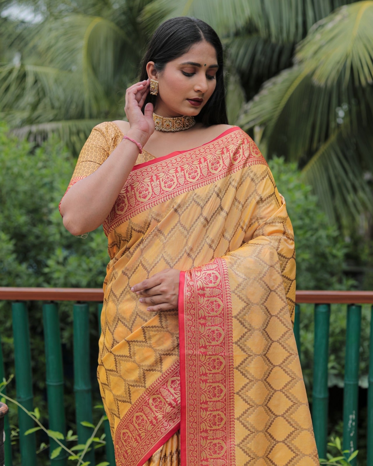 Yellow Color Banarasi Saree With Rich Border