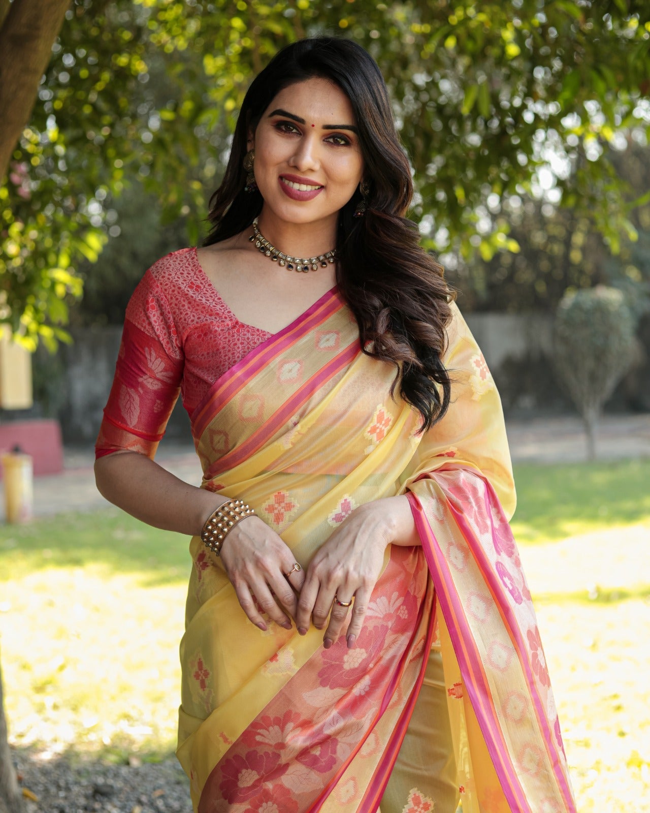 Festive Wear Yellow Color Designer Organza Saree